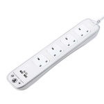 4 gang 1m surge protected extension lead with USB - gloss white